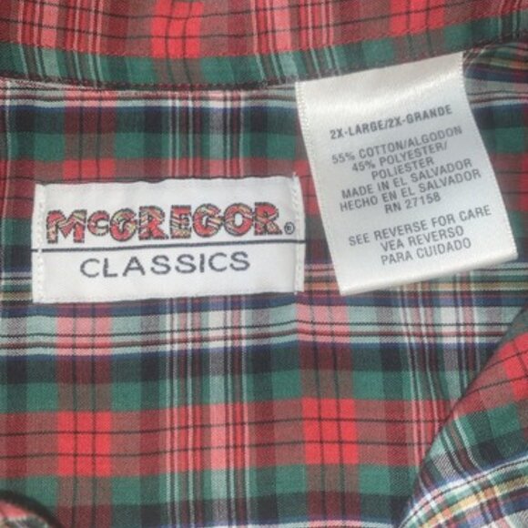Vintage McGREGOR CLASSICS 2XL Red Green Plaid Button Up Long Sleeve Men’s - Picture 2 of 8